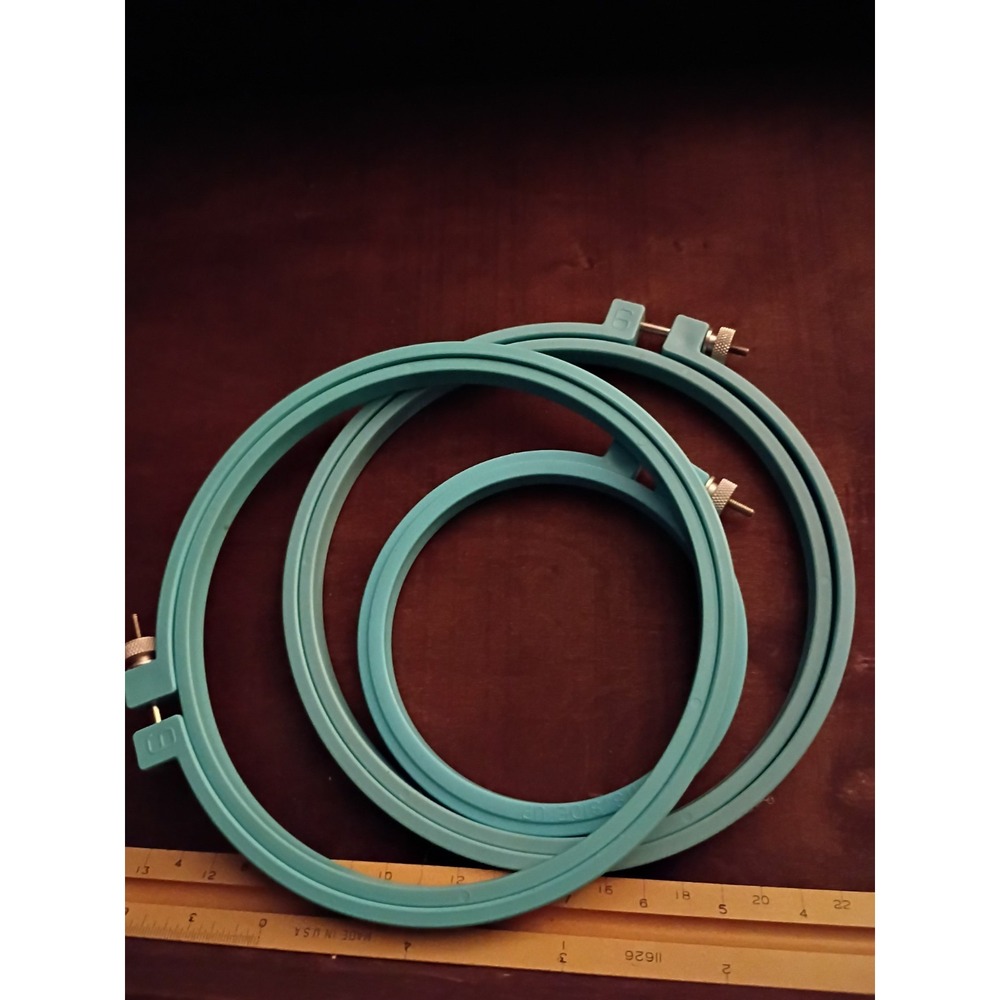 Teal Plastic Embroidery Hoops Set of 3 Turquoise 6 Inch and 4 Inch Cross Stitch